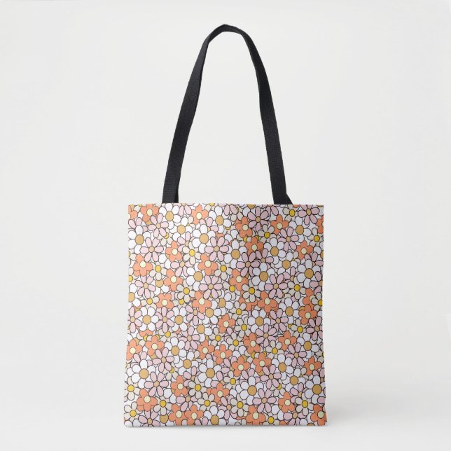 Tote do Padrão da Flor Retroativo - Rosa e Laranja (Frente)