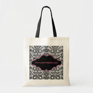 Tote Do preto floral do damasco do bolsa da bolsa rosa