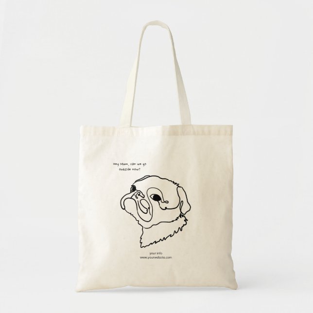 Tote Dodle Line Art Pug Design Seu Próprio Bolsa (Frente)
