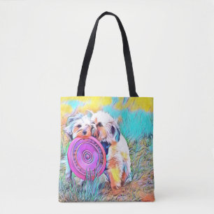 Tote Dois cães bonitos que jogam o bolsa do frisbee