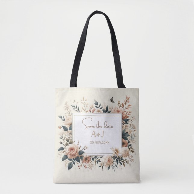 Tote Elegância Floral: Bolsa do Casamento Essencial (Frente)