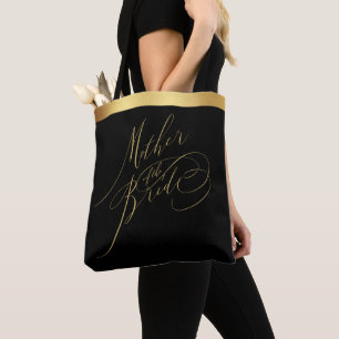 Tote Elegante Dourado Escritura Negra Mãe do Bolsa