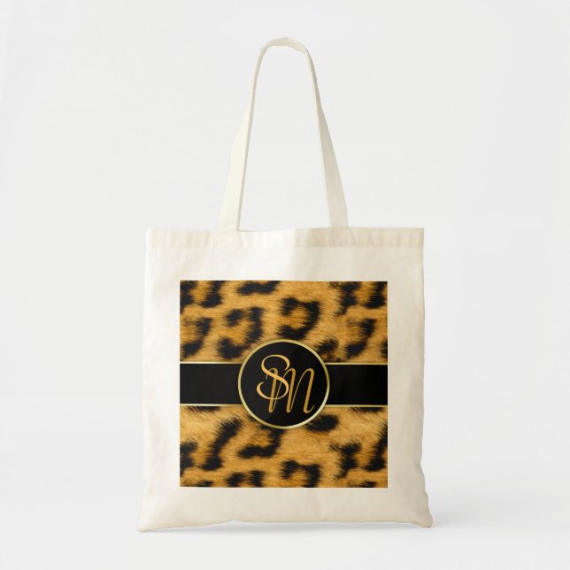 Tote Elegante Leopard Imprime Monograma Bolsa de Orçame (Frente)