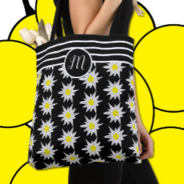 Tote Elegante Mistura de padrão preto Bolsa com monogra