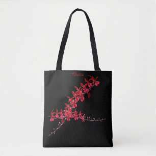 Tote "Encontro Longas Orquídeas Vermelhas" Bolsa Preta