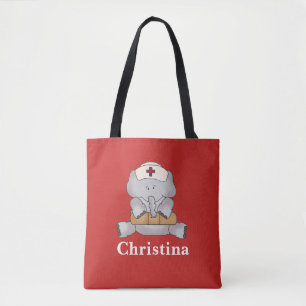 Tote Enfermeira elefante bonita adiciona nome bolsa