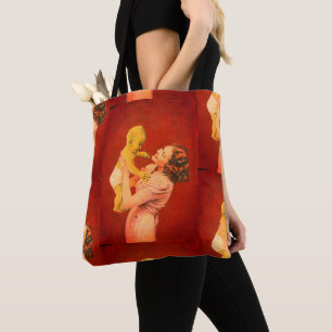 Tote estampado com criança alienígena vintage e mã