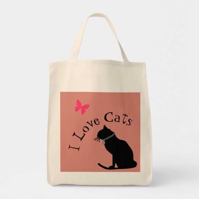 Tote Eu Adoro Gatos Rosa E Bolsa Gráfico Branco (Frente)