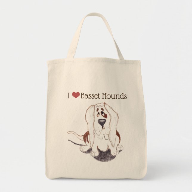 Tote Eu adoro o bolsa da mercearia do Basset Hounds (Frente)