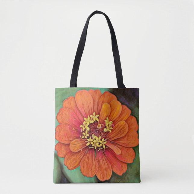 Tote Faith Orange Zinnia Flower Art Bolsa (Frente)
