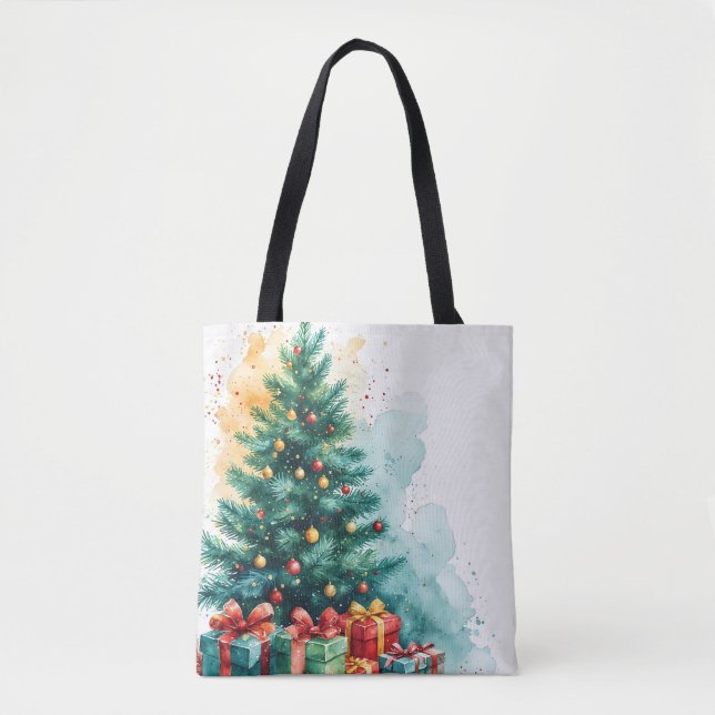 Tote Feliz Natal Watercolor Art Bolsa (Frente)