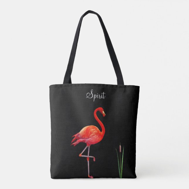 Tote Flamingo Vermelho em Bolsa Preta (Verso)