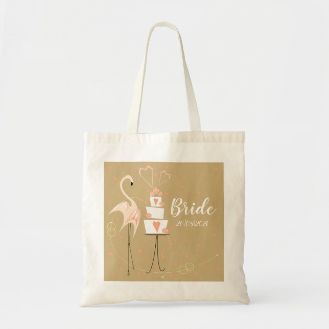 Tote Flamingo Wedding Bride Data orçamento bolsa (Frente)