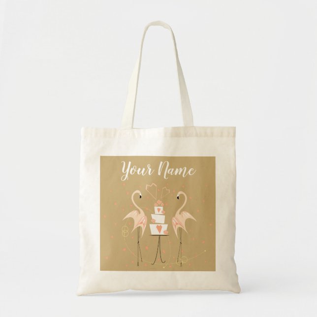 Tote Flamingo Wedding Name Budget bolsa (Frente)