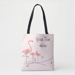 Tote Flamingos Rosa Trio 4 Texto por todo o bolsa