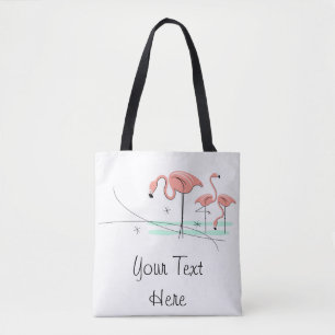 Tote Flamingos Trio 3 Texto por todo o bolsa