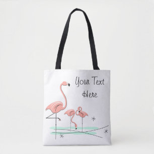 Tote Flamingos Trio 4 Texto por todo o bolsa