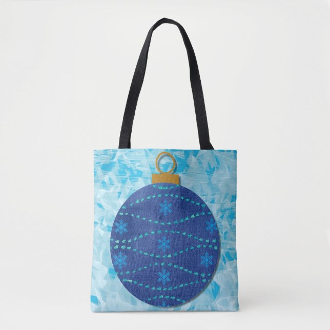 Tote Floco de neve de Natal Bolsa Aqua Azul (Frente)
