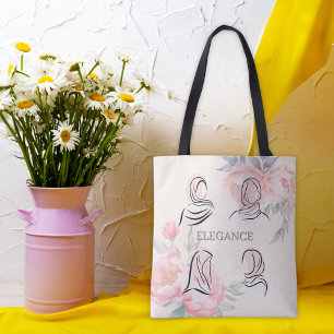 Tote Floral de Arte de Linha de Hijab Minimalista 
