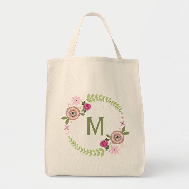 Tote Floral Wreath Monograma Bolsa (Frente)