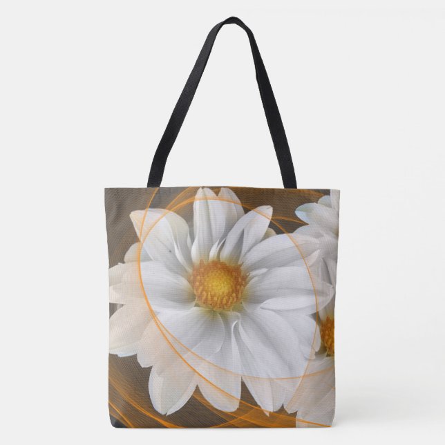 Tote Flores bolsa brancas cor de laranja preto (Frente)