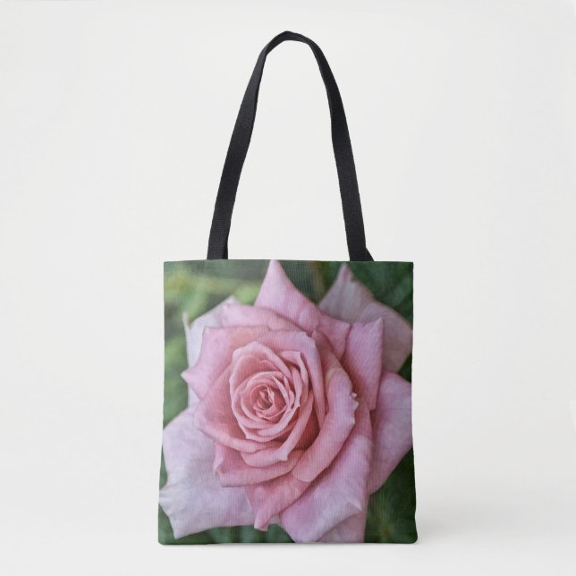 Tote Flores de Fé Rosa Rosa Bolsa Matthew 6:21 (Frente)