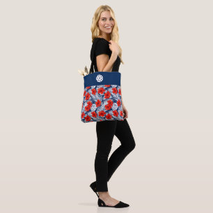 Tote Flores de Hibisco Azul Branco bolsa
