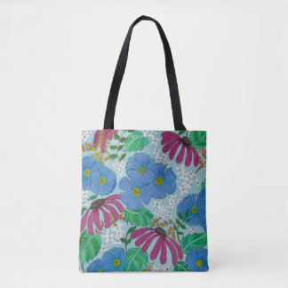 Tote Flores de primavera Bolsa azul-borrifador e rosa