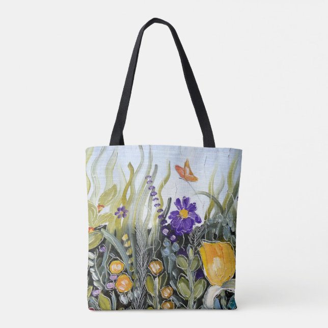 Tote Flores e saco de bolsa do design da borboleta (Verso)