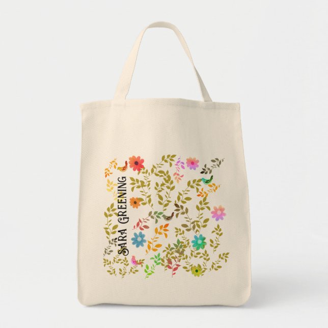 Tote Flores florais com aves Bolsa (Frente)