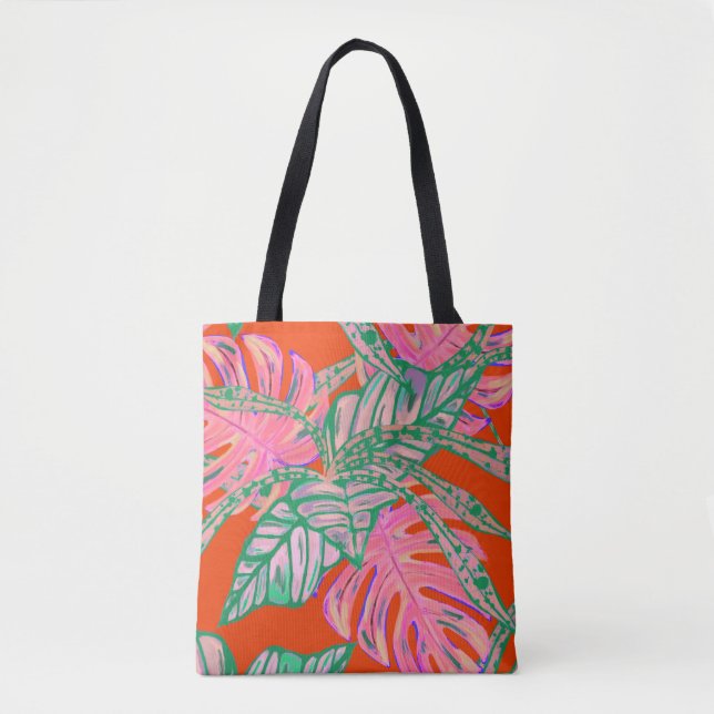 Tote Folha de palma e bolsa de fogo tropical coleus (Frente)