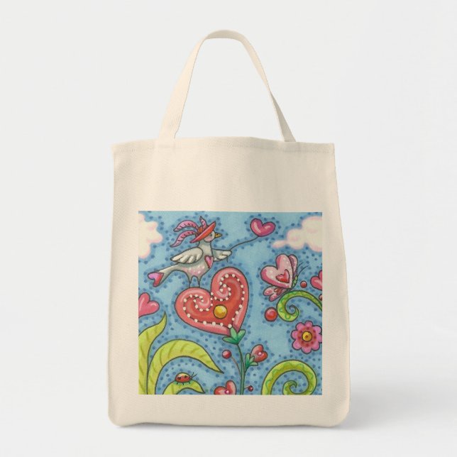 Tote Folk Bird E Hearts Garden GROCERY BOLSA Personaliz (Frente)