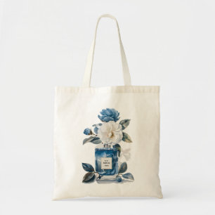 Tote Frasco de Perfume Floral Azul Elegante Bolsa de Aq
