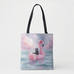 Tote Gato Negro Whimsso na Flamingo Float Bolsa