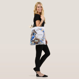 Tote Geai bleu sur nichoir – Illustration florale