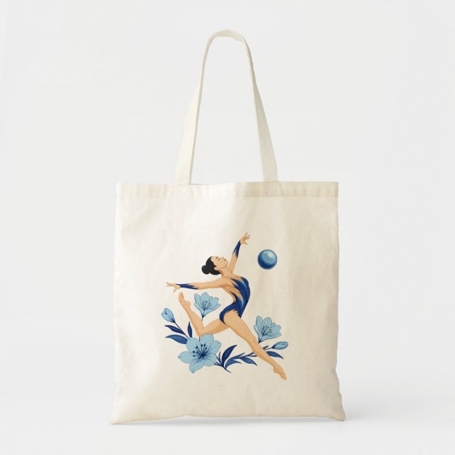 Tote Ginasta rítmica elegante com bolsa de flores azuis (Frente)