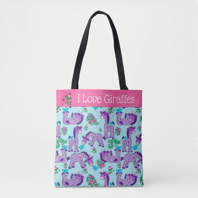 Tote Girafas lunáticos do bebê do bolsa no roxo, rosa (Frente)