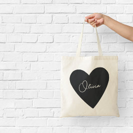 Tote Girly Black Heart Bolsa com Nome