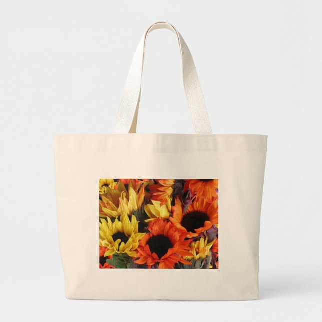 Tote Grande A bolsa de canvas clássica com girassóis (Frente)