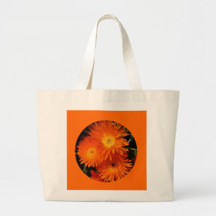 Tote Grande A bolsa de canvas, flores alaranjadas, círculo #