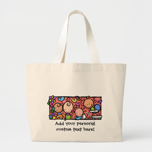 Tote Grande Bebês pequenos felizes. O bolsa customizável (Frente)