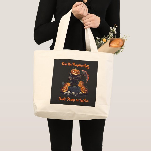 Tote Grande 🖤 Black Pumpkin King Halloween Bolsa 🎃 (Frente (produto))