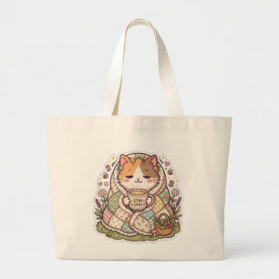 Tote Grande Bolsa Cute Calico Cat Stay Cozy Cottagecore Kawaii