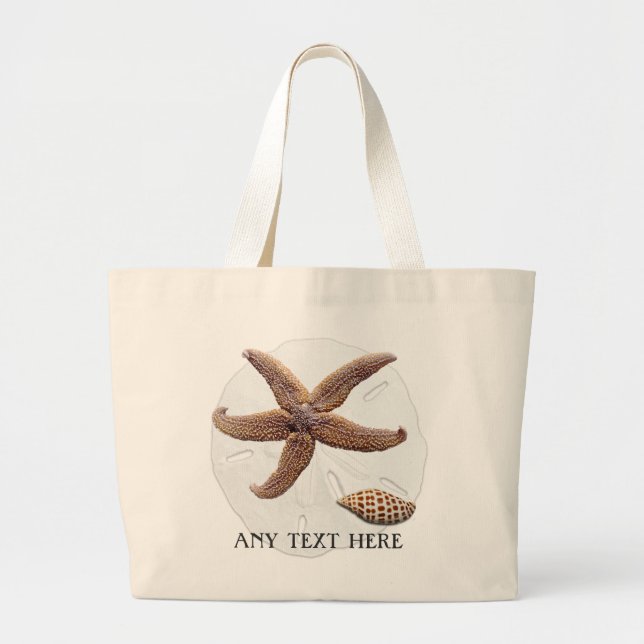 Tote Grande Bolsa de Algodão de Conchas de Praia de Verão (Frente)