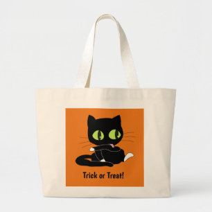 Tote Grande Bolsa de Canvas de de Gato Preto de Trick ou Trat