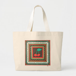 Tote Grande Bolsa de Canvas de em Cute - Cerejas - Erin Brie