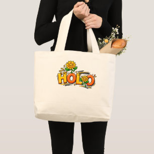 Tote Grande Bolsa de Compras com Gráfico Retro de Girassol Fof