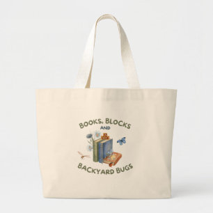 Tote Grande Bolsa de Compras Livros, Blocos e Bugs do Quintal
