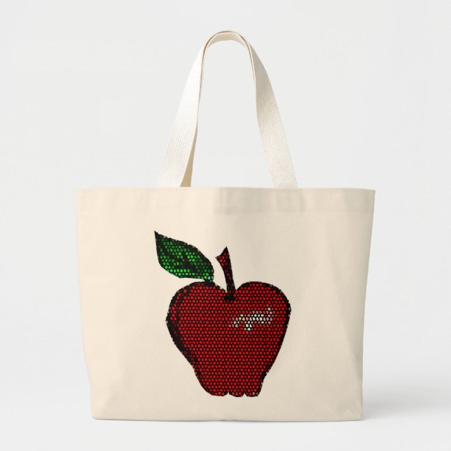Tote Grande Bolsa de Design de Azulejo de Apple de Faux (Frente)