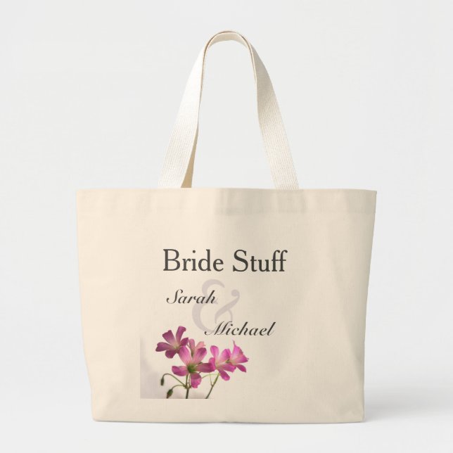 Tote Grande Bolsa de Engrenagens de Casamento com Flor Rosa (Frente)